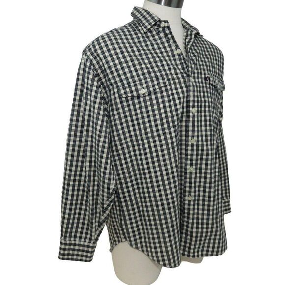 Vintage Ralph Lauren Polo Jeans Co L Black White Plaid Heavy Cotton Twill Shirt - Picture 3 of 10
